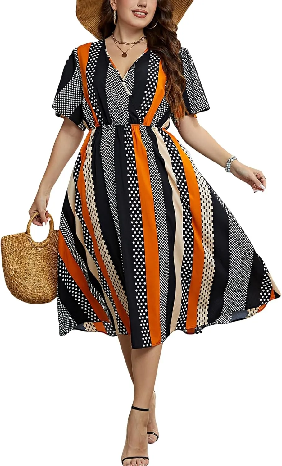 CUPSHE Womens Plus Size Dress 2024 Summer Bohemian Midi Dresses Flowy Beach Sundress