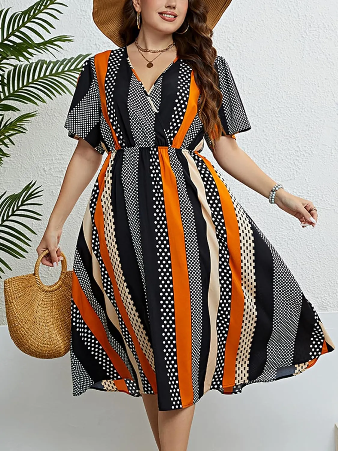CUPSHE Womens Plus Size Dress 2024 Summer Bohemian Midi Dresses Flowy Beach Sundress