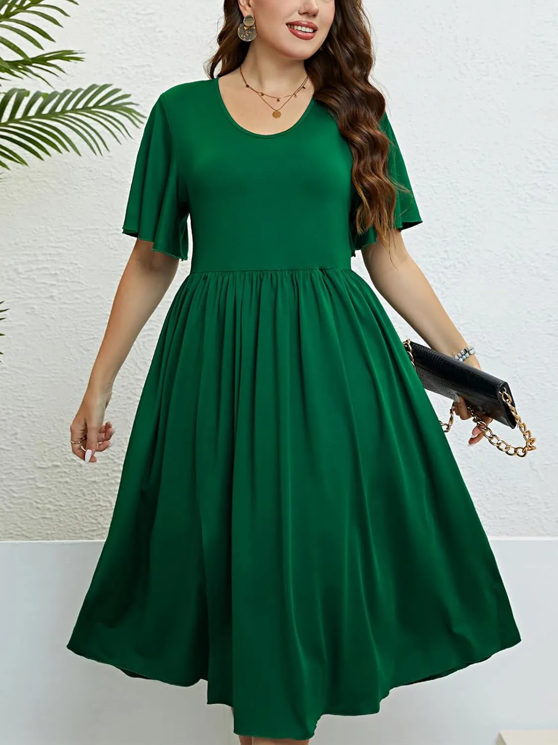 CUPSHE Womens Plus Size Dress 2024 Summer Midi Dresses Short Sleeve Side Slit A Line Loose Pleated Party Dress