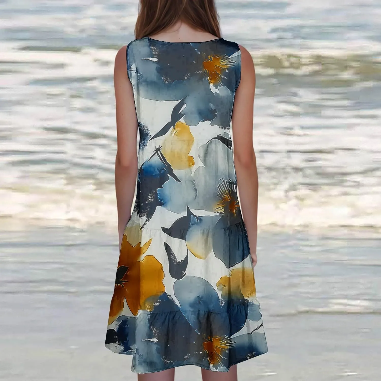 DDAPJ pyju Summer Dresses for Women 2025 Cute Floral Print Sleeveless Tank Dress Ruffle Tiered Loose Flowy Mini Dress