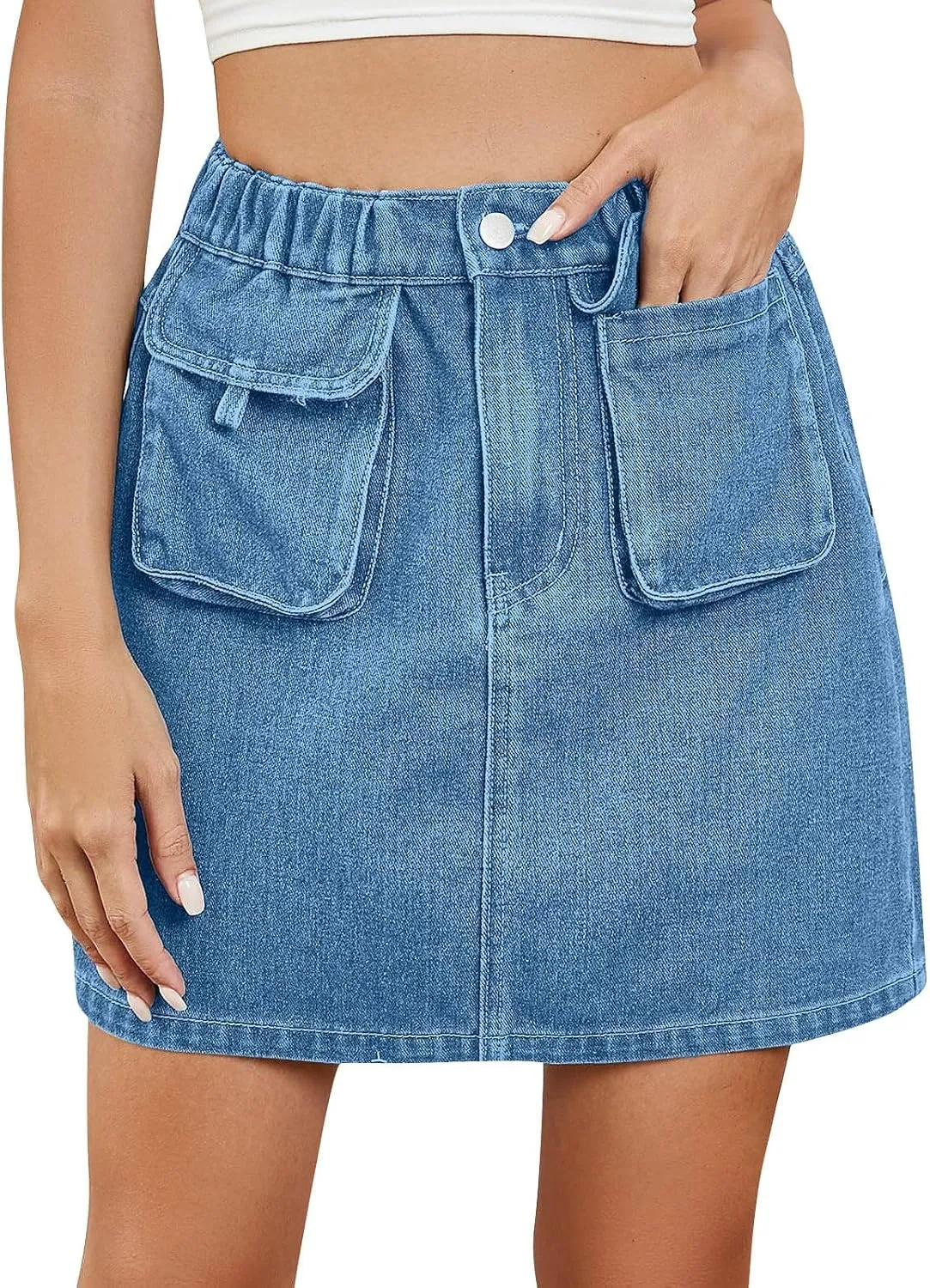 Denim Skirts for Women High Waisted Side Slit Jean Skorts Solid Color Button Fly Y2K Mini Skirt