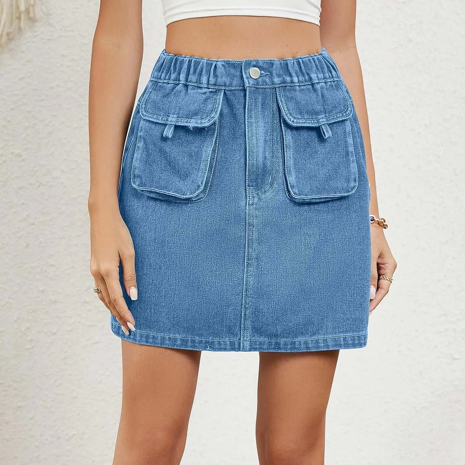 Denim Skirts for Women High Waisted Side Slit Jean Skorts Solid Color Button Fly Y2K Mini Skirt