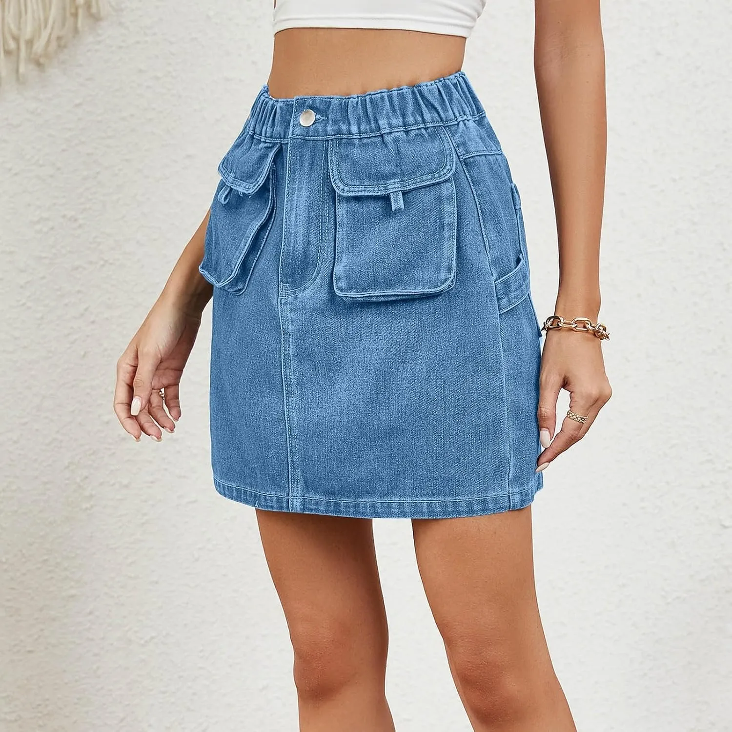 Denim Skirts for Women High Waisted Side Slit Jean Skorts Solid Color Button Fly Y2K Mini Skirt