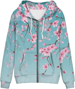DISNIMO Zip Up Hoodie Women Long Sleeve Drawstring Sweatshirt Jackets Streetwear