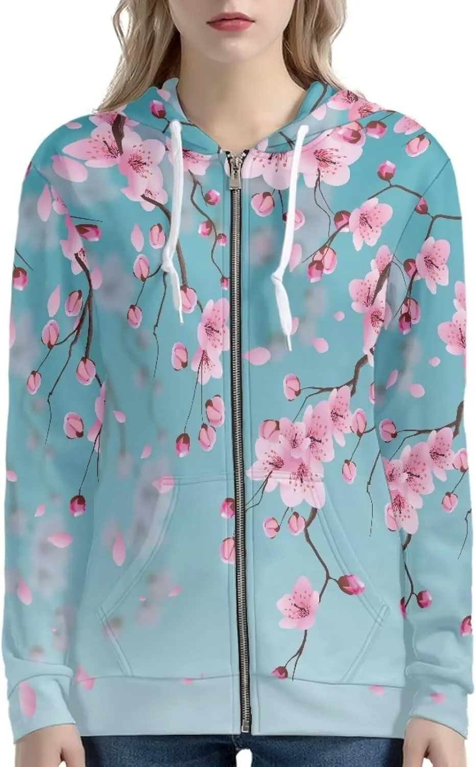 DISNIMO Zip Up Hoodie Women Long Sleeve Drawstring Sweatshirt Jackets Streetwear