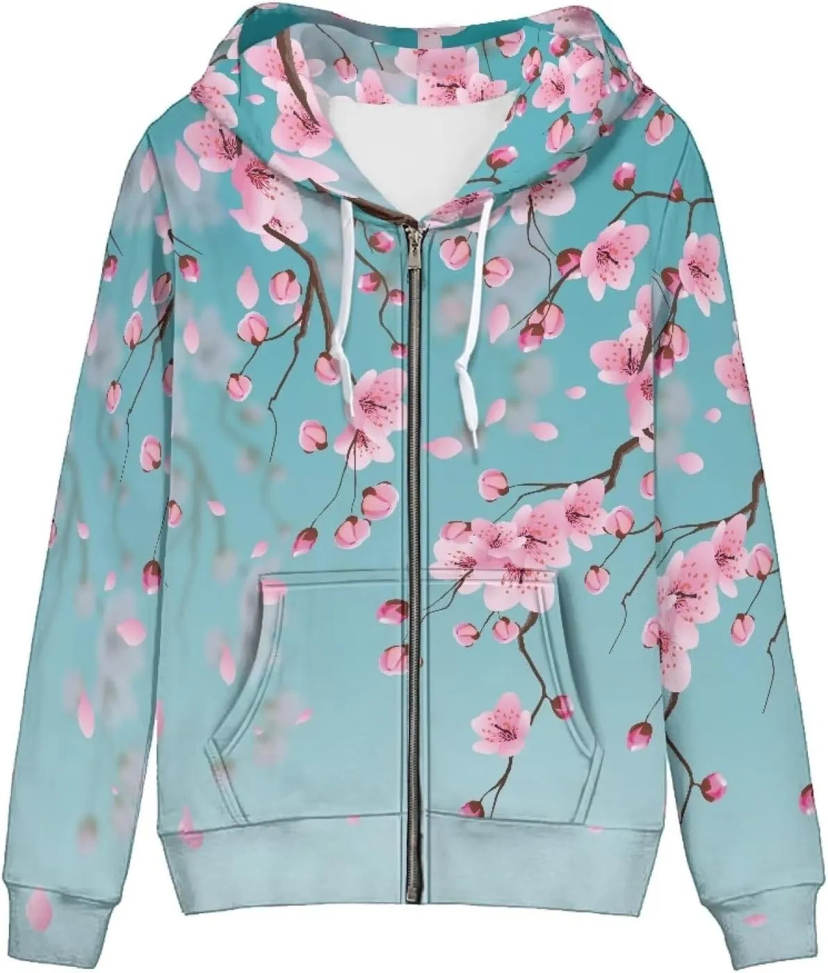DISNIMO Zip Up Hoodie Women Long Sleeve Drawstring Sweatshirt Jackets Streetwear