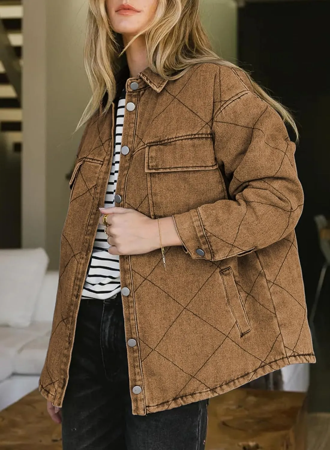 Dokotoo Denim Jacket for Women Fashion Solid Oversized Long Sleeve Button Down Shacket Jacket Coat with Pockets