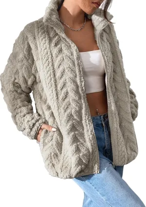 Dokotoo Winter Fleece Jacket for Women Oversized Zipper Up 2024 Stand Collar with Pockets Baggy Coats