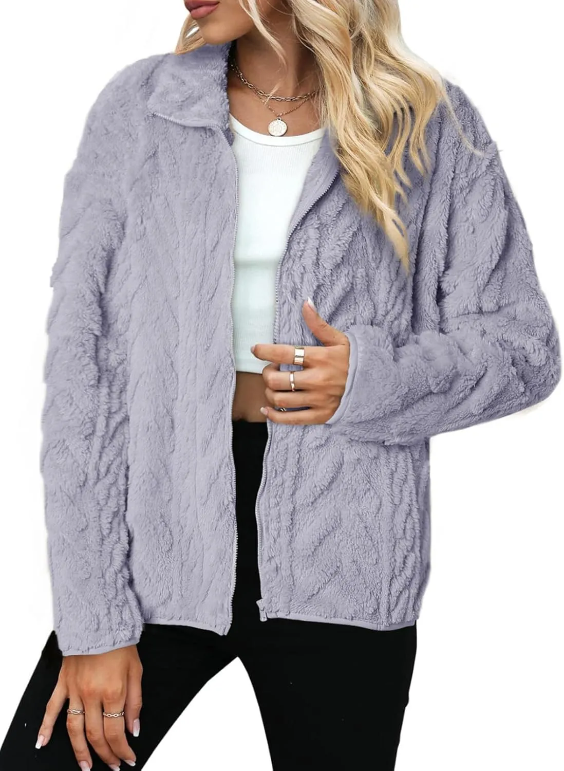 Dokotoo Winter Fleece Jacket for Women Oversized Zipper Up 2024 Stand Collar with Pockets Baggy Coats