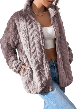 Dokotoo Winter Fleece Jacket for Women Oversized Zipper Up 2024 Stand Collar with Pockets Baggy Coats