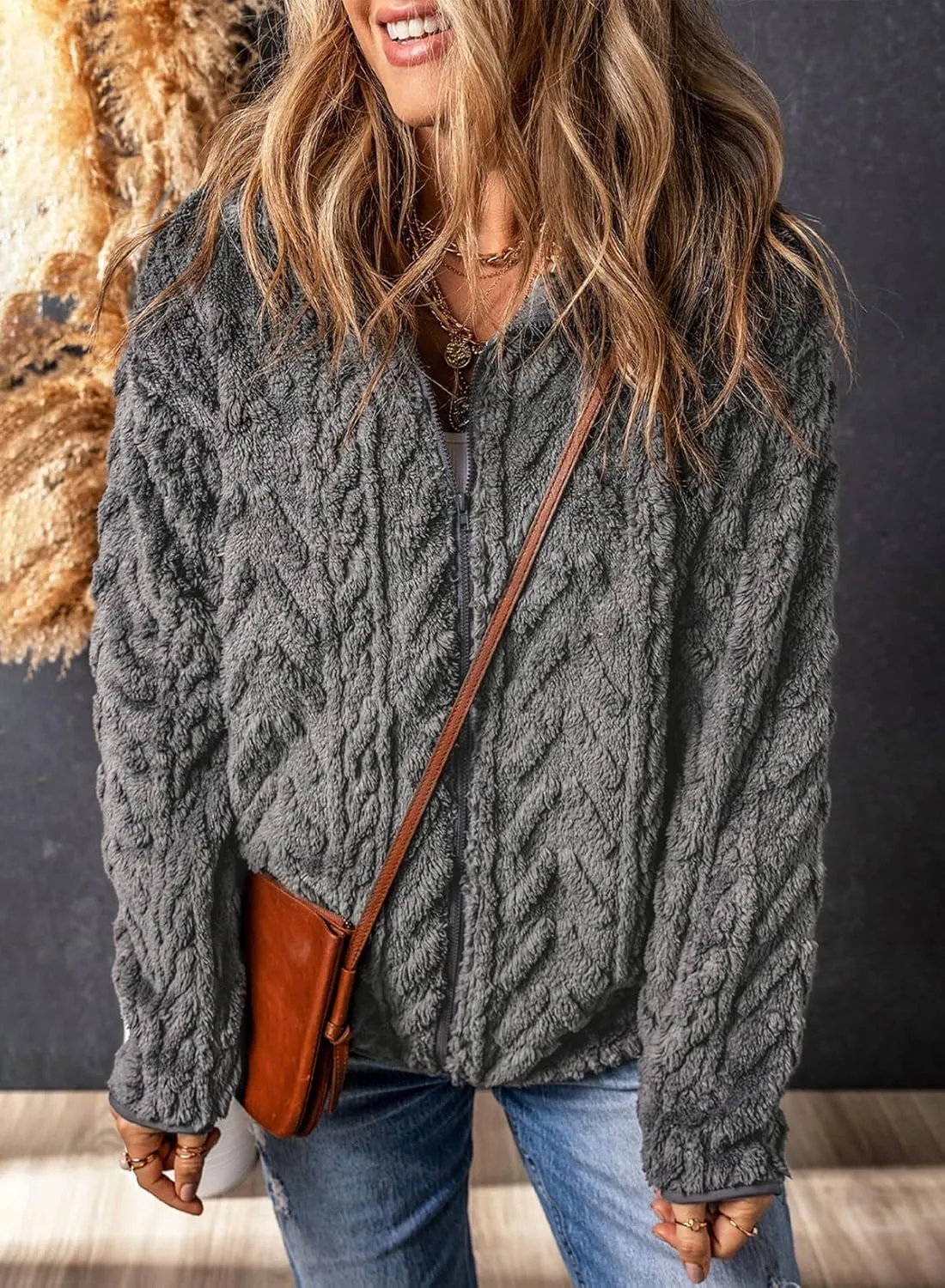 Dokotoo Winter Fleece Jacket for Women Oversized Zipper Up 2024 Stand Collar with Pockets Baggy Coats