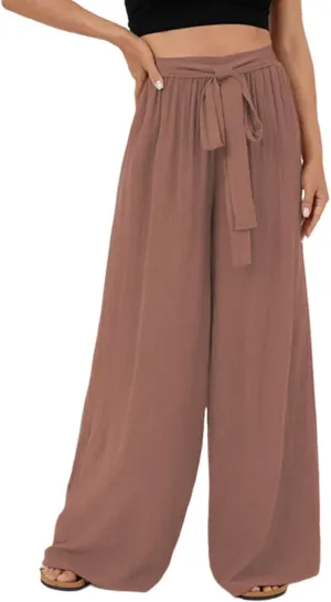 Dokotoo Womens High Waist Wide Leg Pants Flowy Casual Loose Spring Summer Solid Trousers with Pocket
