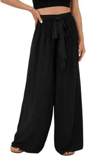 Dokotoo Womens High Waist Wide Leg Pants Flowy Casual Loose Spring Summer Solid Trousers with Pocket