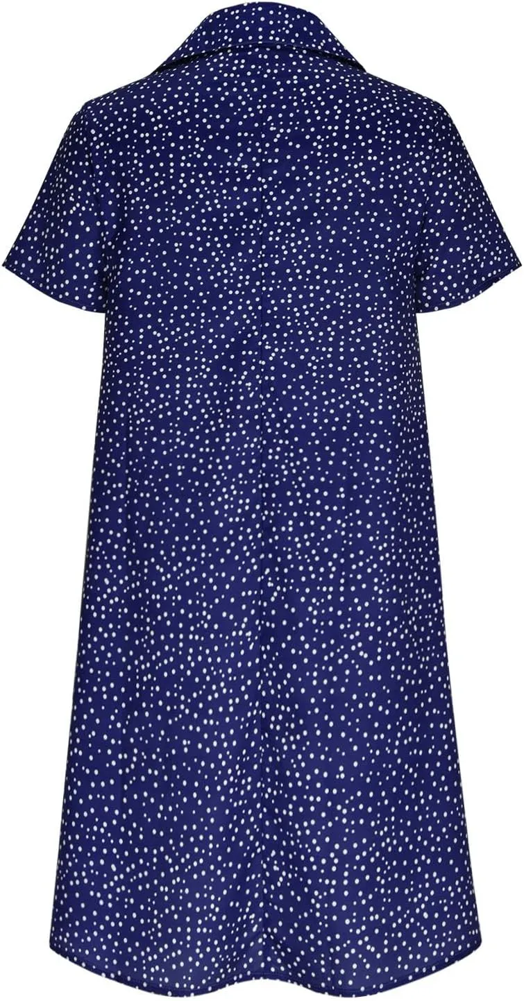 Dresses for Women 2024 Summer Beach Casual Loose Short Sleeve Flowy Swing Maxi Dress Classic Polka Dots Print Sundress