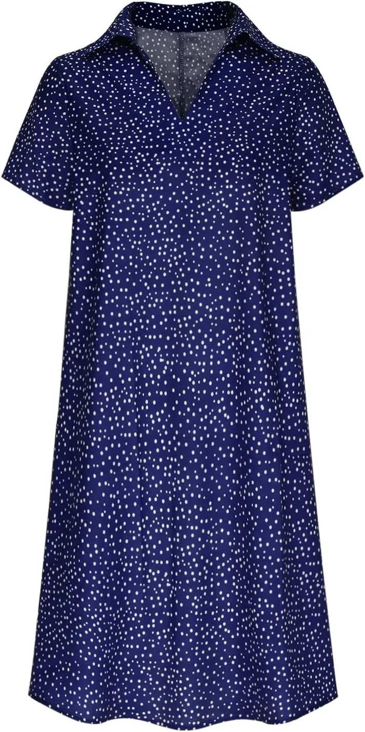 Dresses for Women 2024 Summer Beach Casual Loose Short Sleeve Flowy Swing Maxi Dress Classic Polka Dots Print Sundress