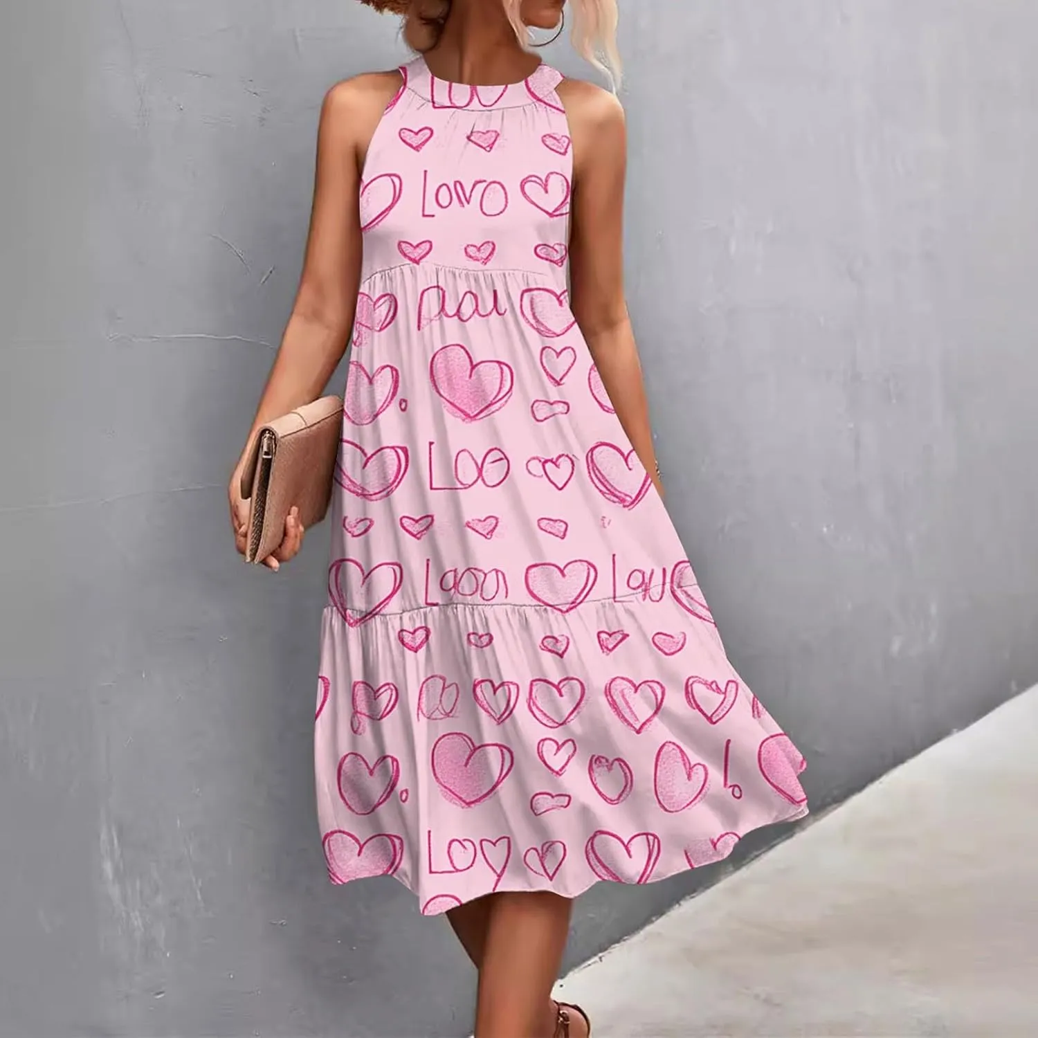 Dresses for Women 2025 Sleeveless Floral Print Tank Dresses Hanging Neck Splicing Midi Dresses Loose Sundresses