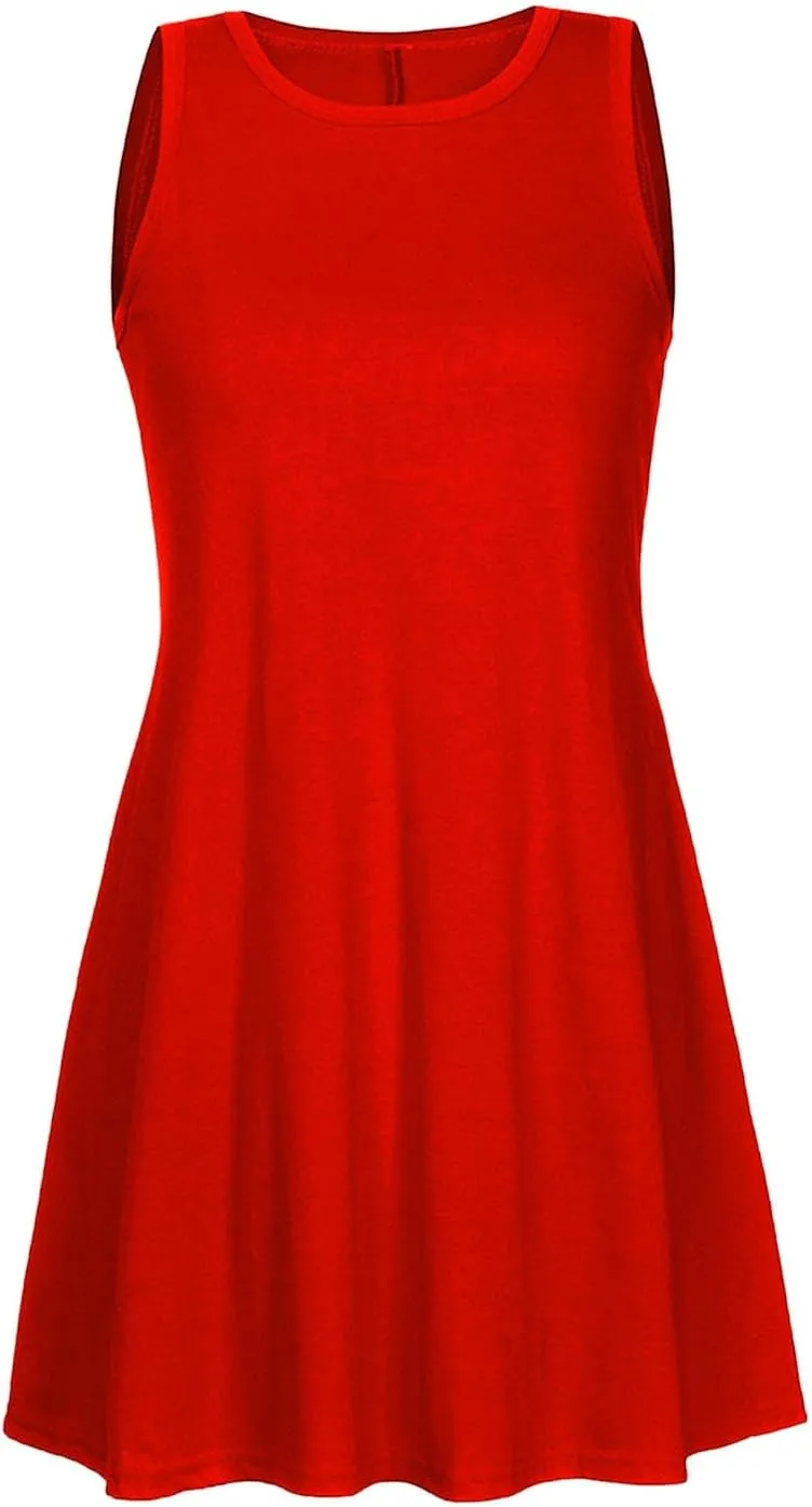 Dresses for Women Summer Sleeveless Casual Dress Solid Crewneck Sundresses Loose Midi Beach Clothes with Pocket