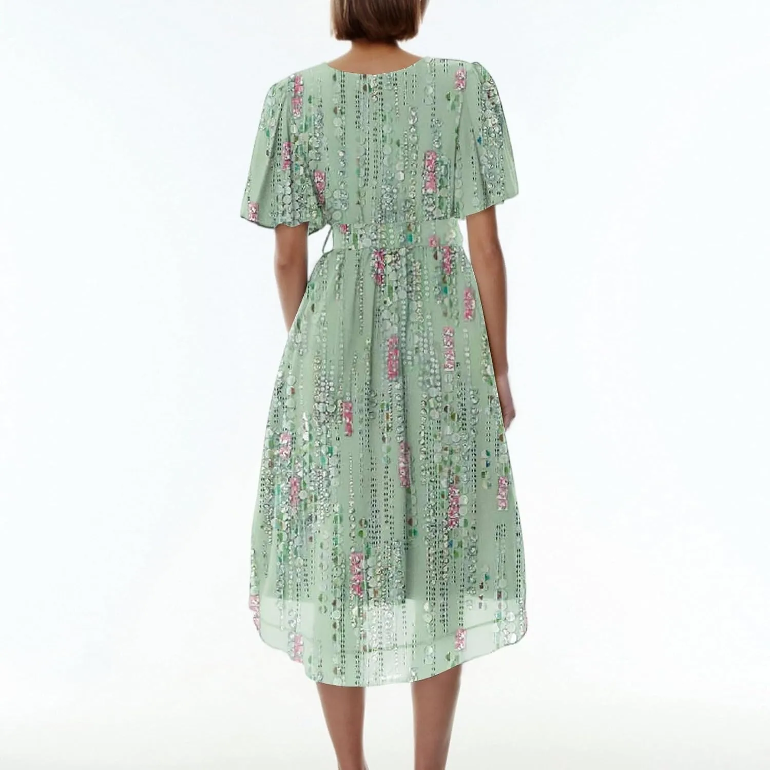 Dresses for Women,Chiffon Sexy Midi Dresses Short Sleeve Flowy Wrap Wedding Guest Womens Summer Dress Cocktail Prom