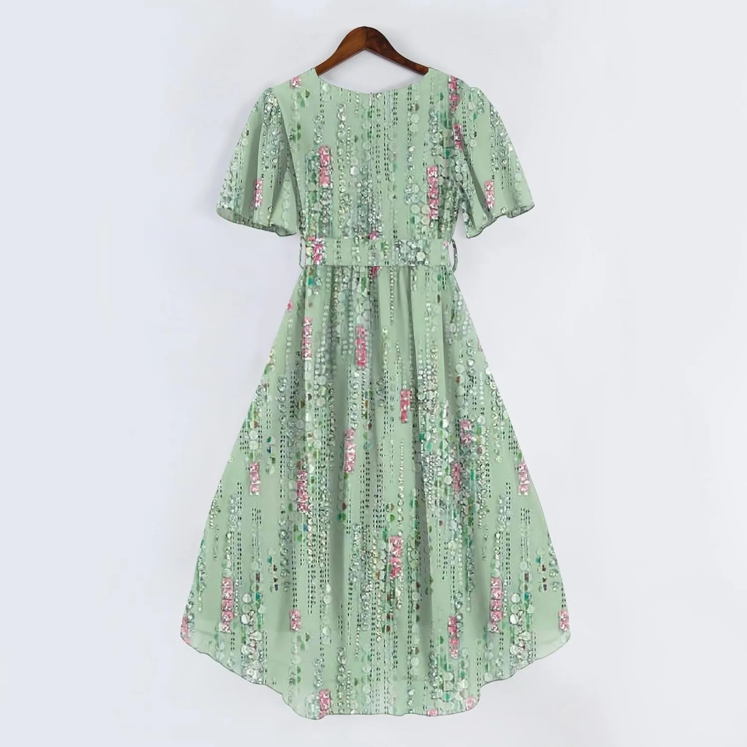 Dresses for Women,Chiffon Sexy Midi Dresses Short Sleeve Flowy Wrap Wedding Guest Womens Summer Dress Cocktail Prom