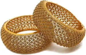 Duel On Jewel Indian Pakistani Bridal Womens Openable Kada Bangle Bracelet Sets, Gold-Plated with Zircon, Polki, Meenakari Enamel, Filigree Designs, 0.75-1.38 Inch Width, Medium Size 2-6, Party Gift
