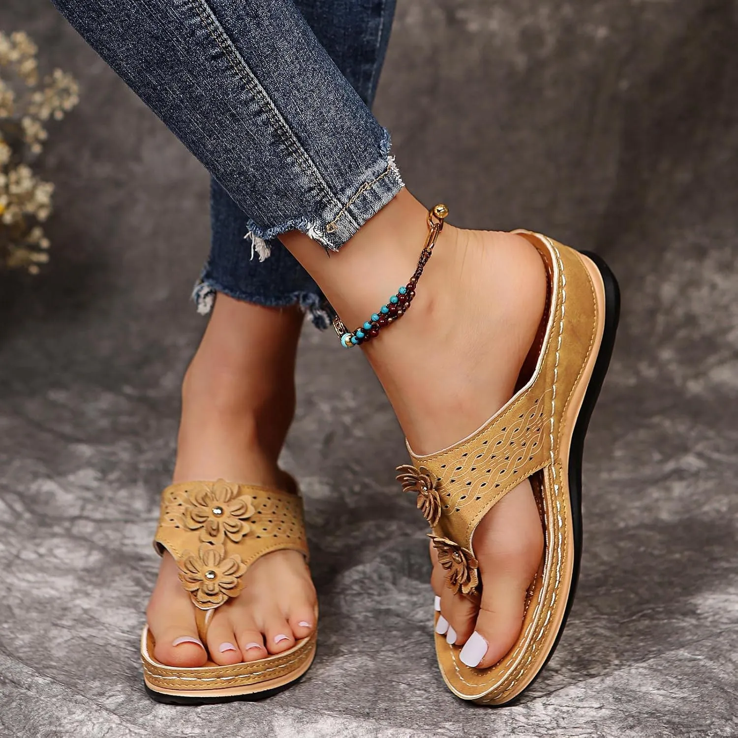 Eduavar Comfortable Sandals for Women, Sandals for Women Wedge Open Toe Platform Sandals Comfy Orthopedic Thong Sandals