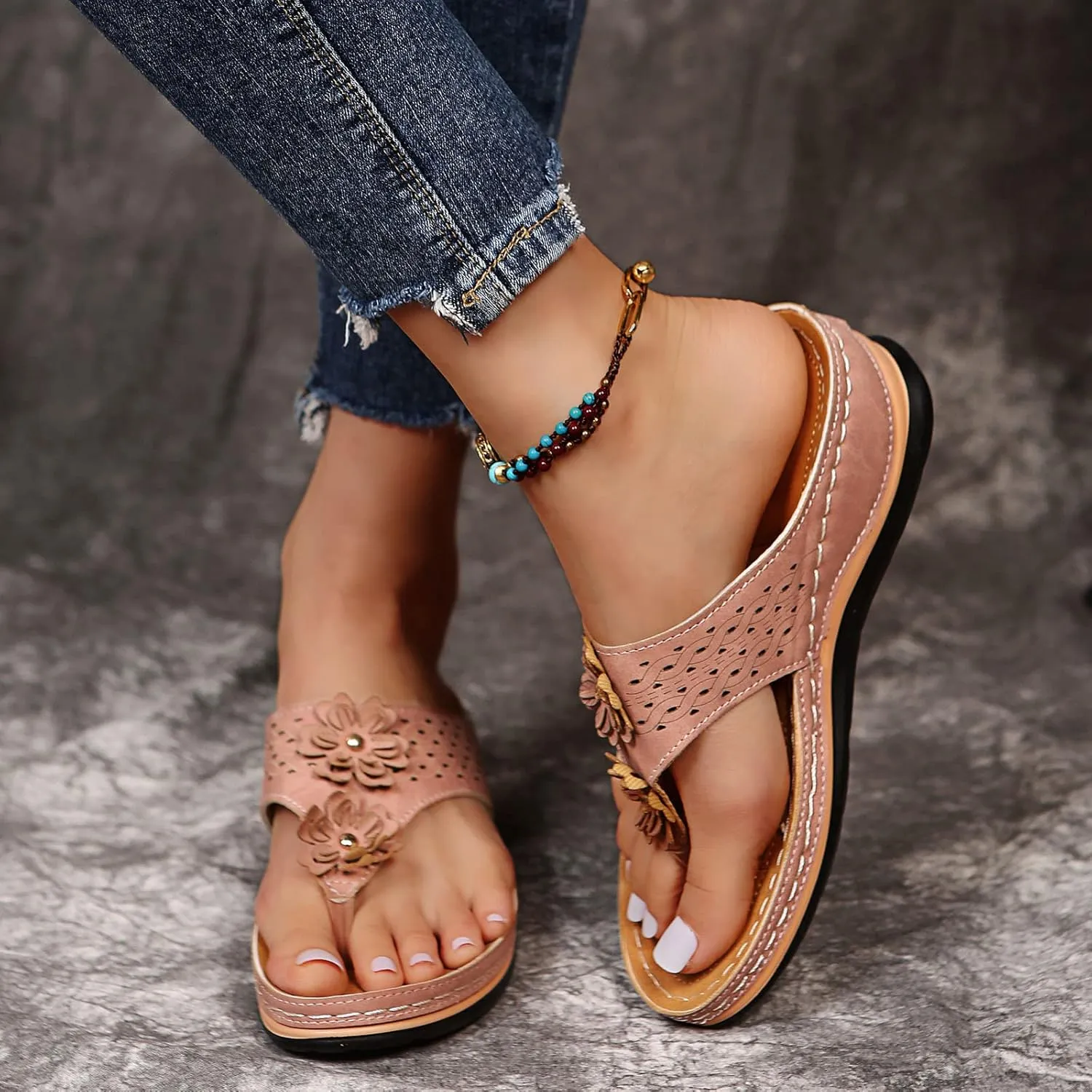 Eduavar Comfortable Sandals for Women, Sandals for Women Wedge Open Toe Platform Sandals Comfy Orthopedic Thong Sandals