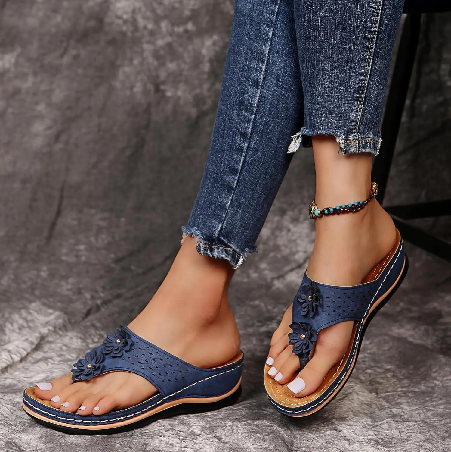 Eduavar Comfortable Sandals for Women, Sandals for Women Wedge Open Toe Platform Sandals Comfy Orthopedic Thong Sandals