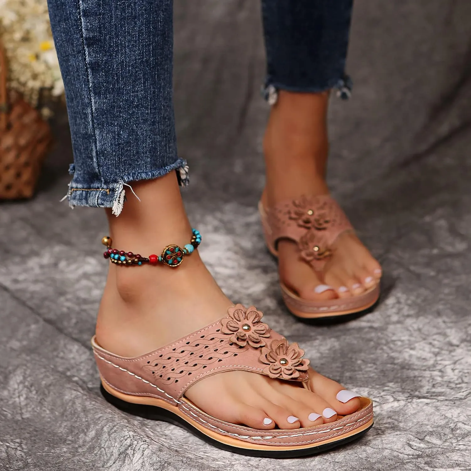 Eduavar Comfortable Sandals for Women, Sandals for Women Wedge Open Toe Platform Sandals Comfy Orthopedic Thong Sandals