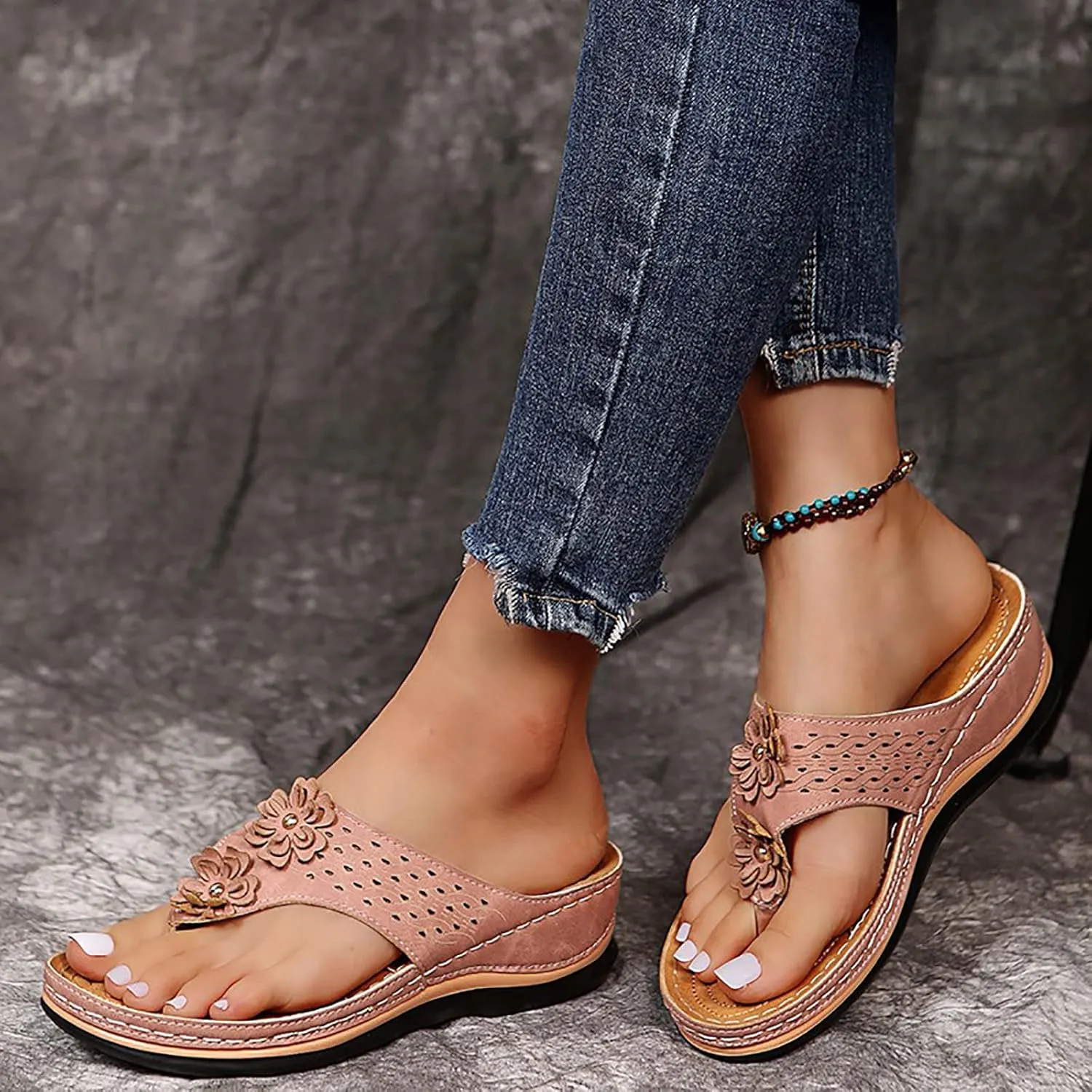 Eduavar Comfortable Sandals for Women, Sandals for Women Wedge Open Toe Platform Sandals Comfy Orthopedic Thong Sandals