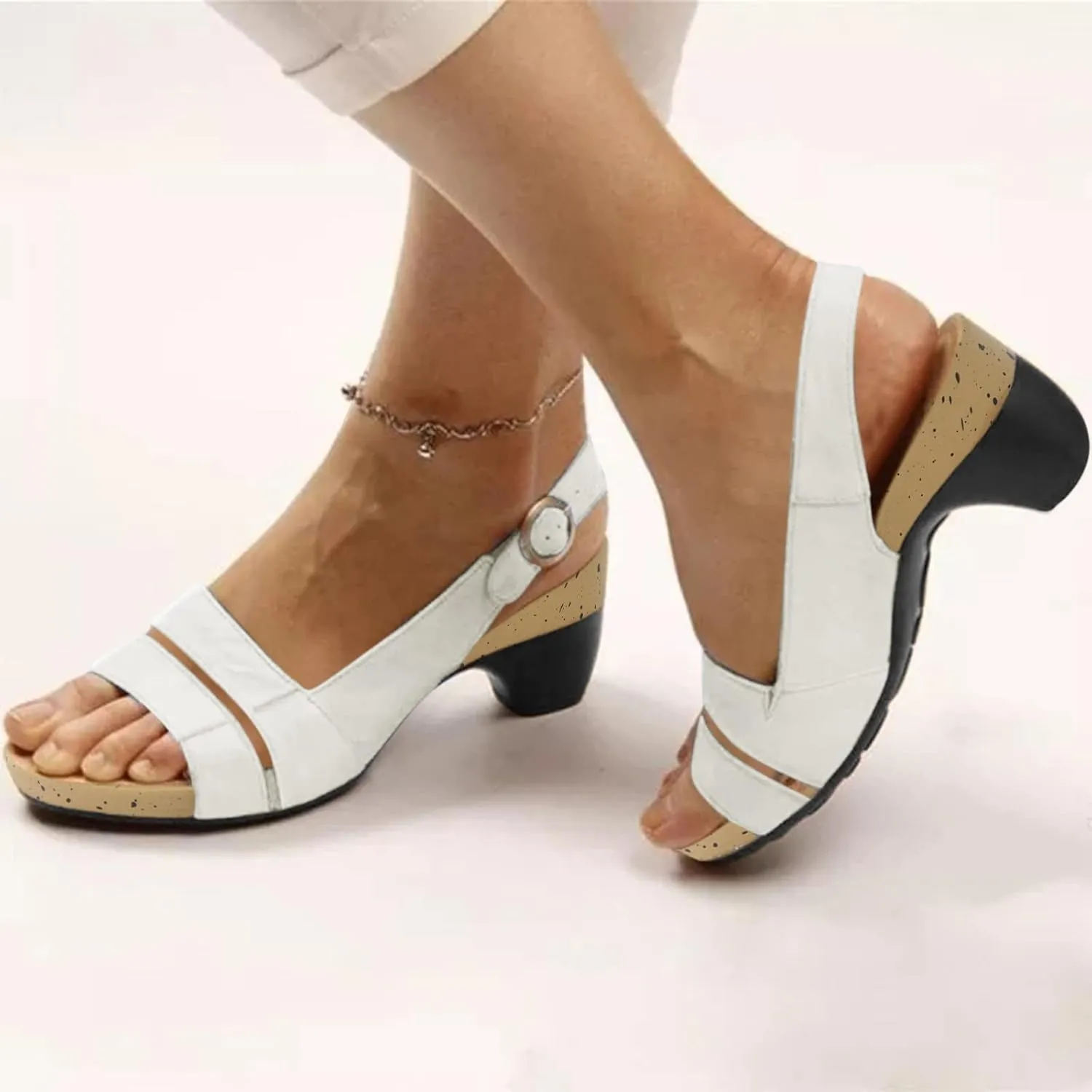 Eduavar Dressy Sandals Women, Sandals Women Orthopedic Sandals Dressy Open Toe Low Heel Sandals with Ankle Strap