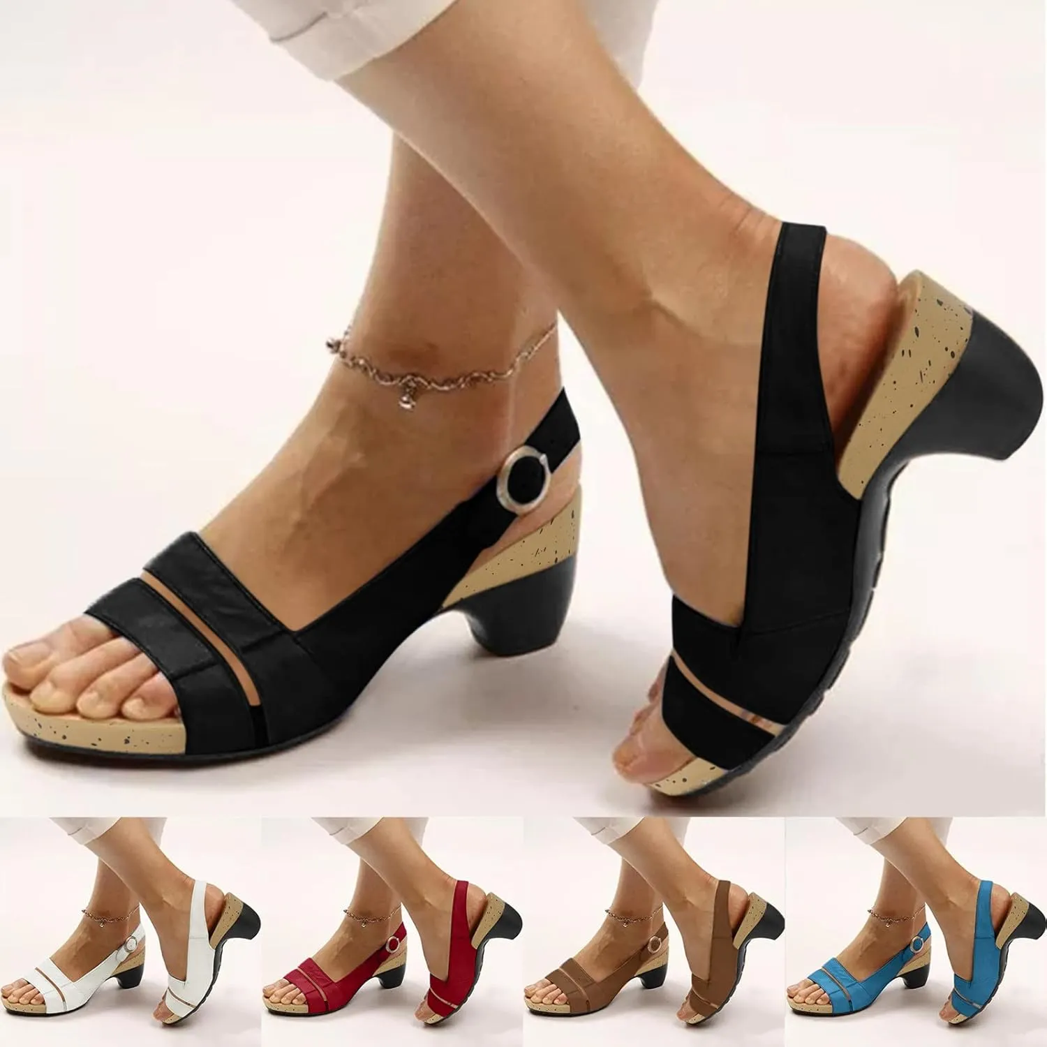 Eduavar Dressy Sandals Women, Sandals Women Orthopedic Sandals Dressy Open Toe Low Heel Sandals with Ankle Strap