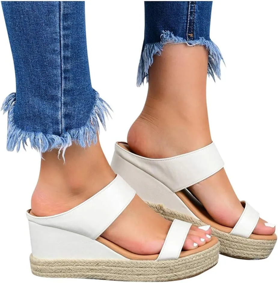 Eduavar Orthopedic Sandals for Women, Sandals Women Comfortable Espadrille Platform Wedge Sandals Summer Slip On Sandals