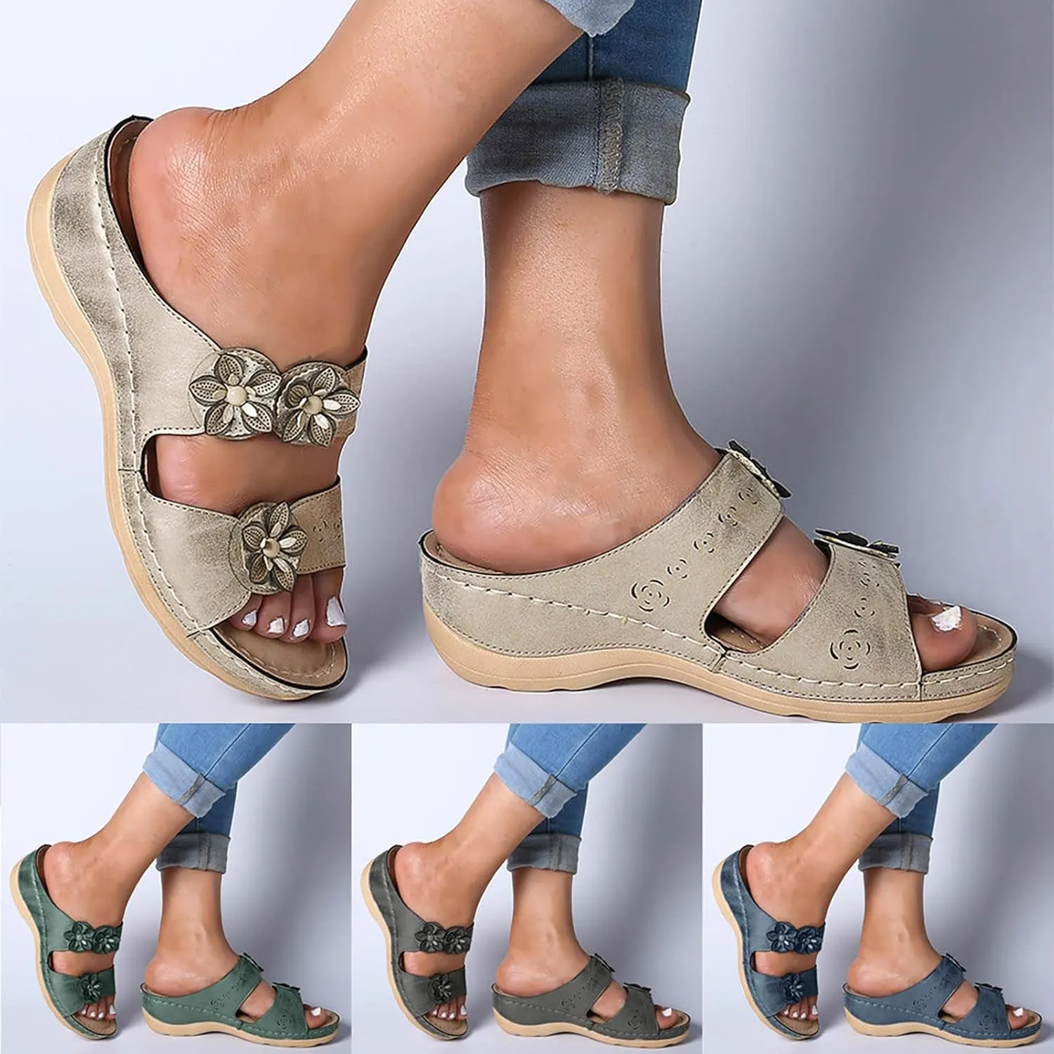 Eduavar Orthopedic Sandals for Women, Sandals Women Dressy Floral Sandals Breathable Open Toe Slip On Sandal Walking Slippers