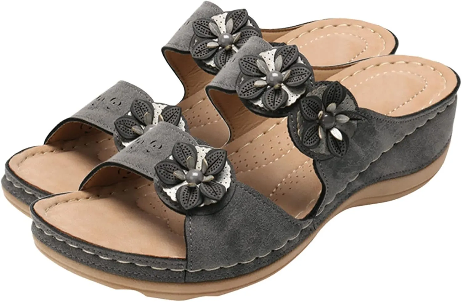 Eduavar Orthopedic Sandals for Women, Sandals Women Dressy Floral Sandals Breathable Open Toe Slip On Sandal Walking Slippers