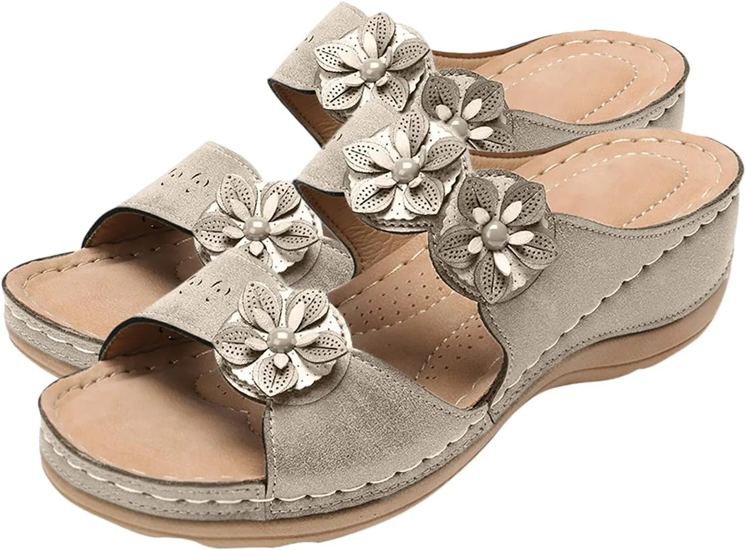 Eduavar Orthopedic Sandals for Women, Sandals Women Dressy Floral Sandals Breathable Open Toe Slip On Sandal Walking Slippers