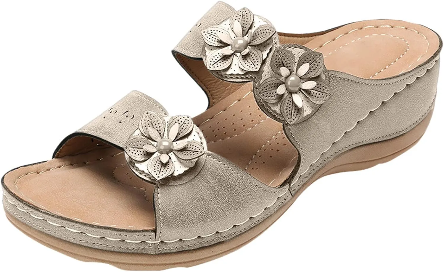 Eduavar Orthopedic Sandals for Women, Sandals Women Dressy Floral Sandals Breathable Open Toe Slip On Sandal Walking Slippers
