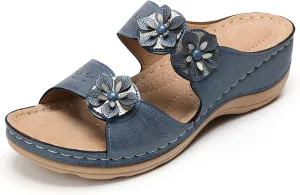 Eduavar Orthopedic Sandals for Women, Sandals Women Dressy Floral Sandals Breathable Open Toe Slip On Sandal Walking Slippers