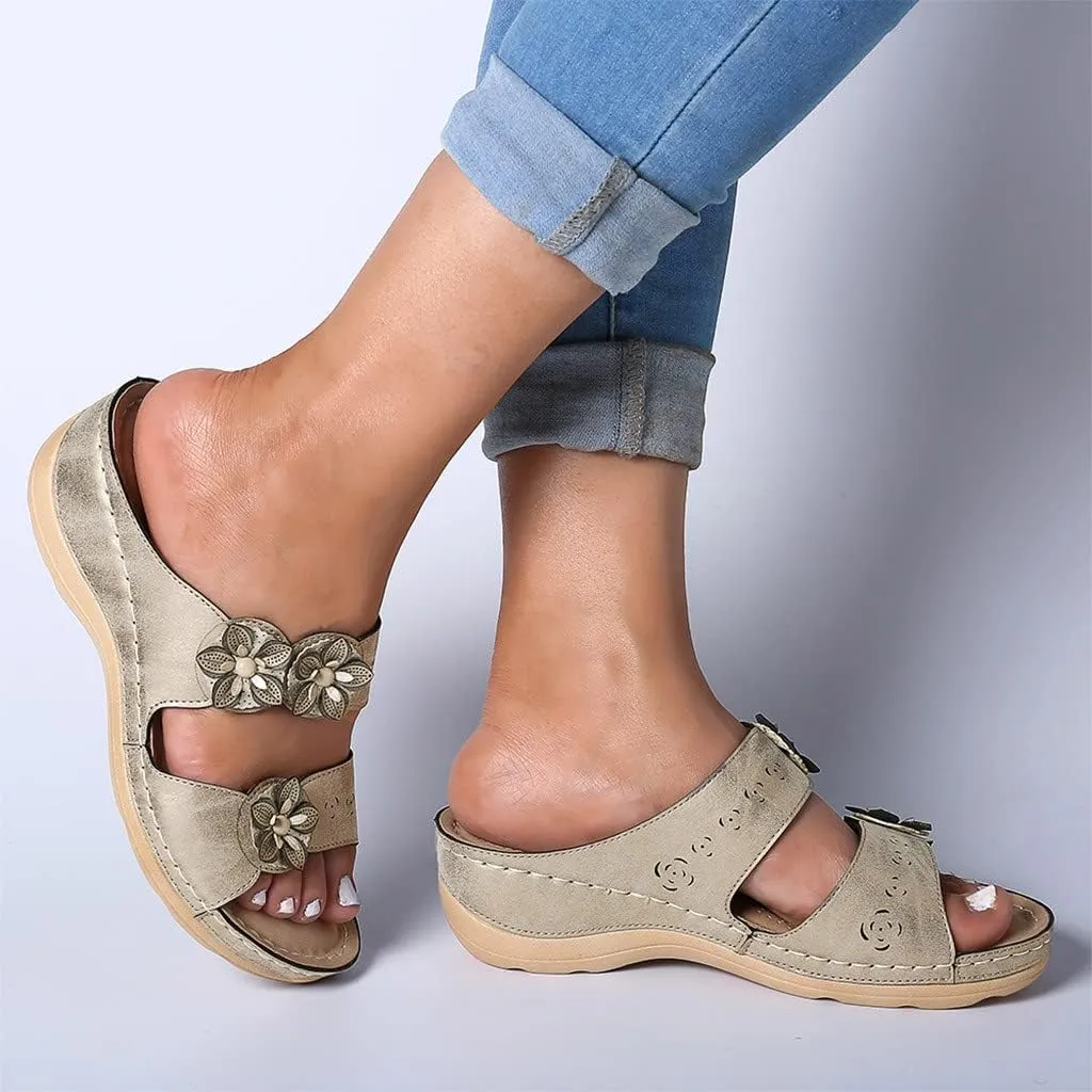 Eduavar Orthopedic Sandals for Women, Sandals Women Dressy Floral Sandals Breathable Open Toe Slip On Sandal Walking Slippers