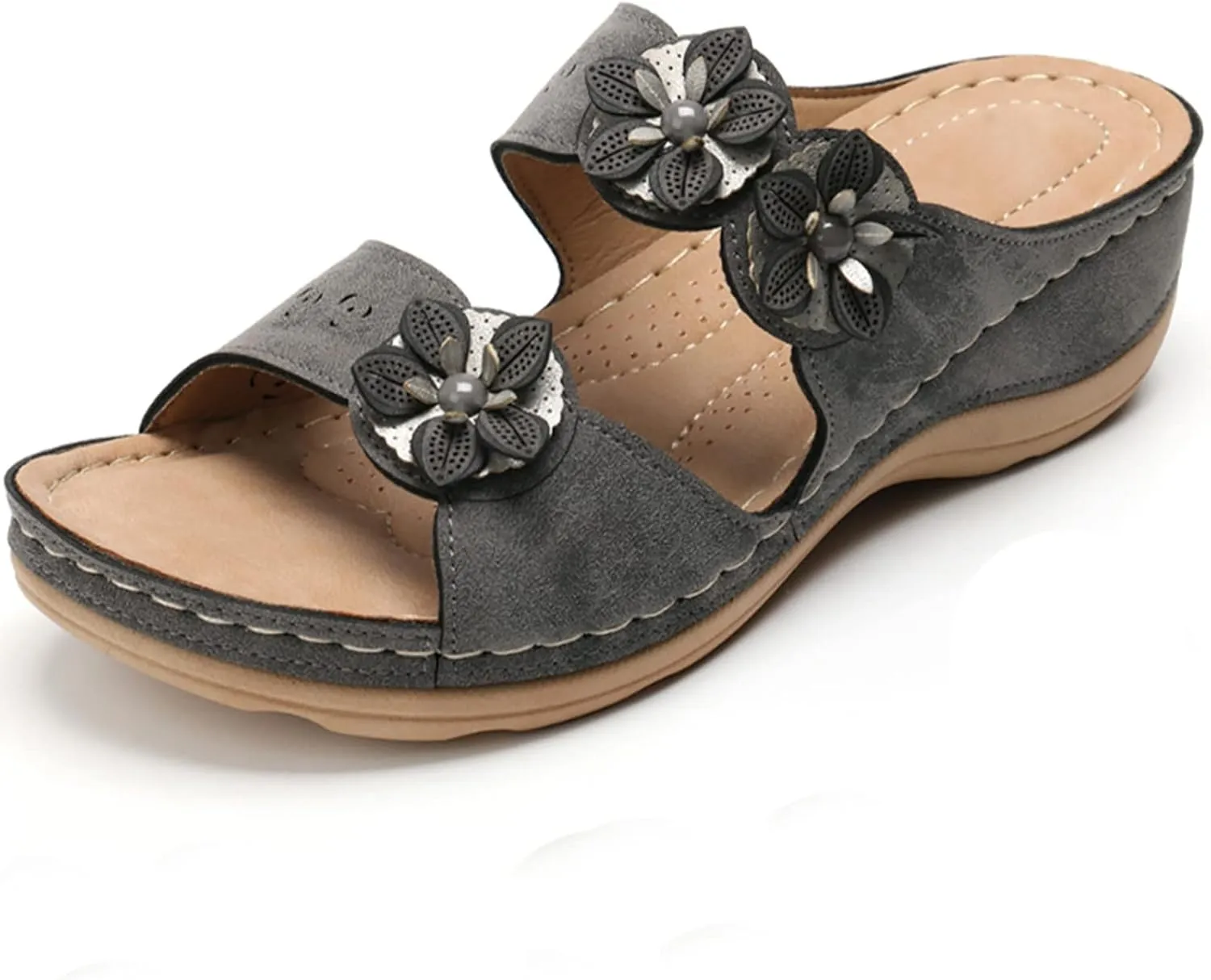 Eduavar Orthopedic Sandals for Women, Sandals Women Dressy Floral Sandals Breathable Open Toe Slip On Sandal Walking Slippers