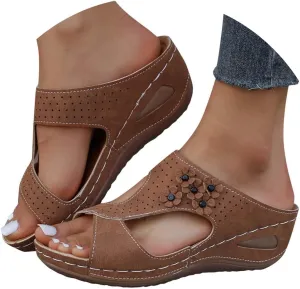 Eduavar Orthopedic Sandals for Women, Womens Sandals Casual Summer Low Wedge Sandals Breathable Open Toe Walking Sandals