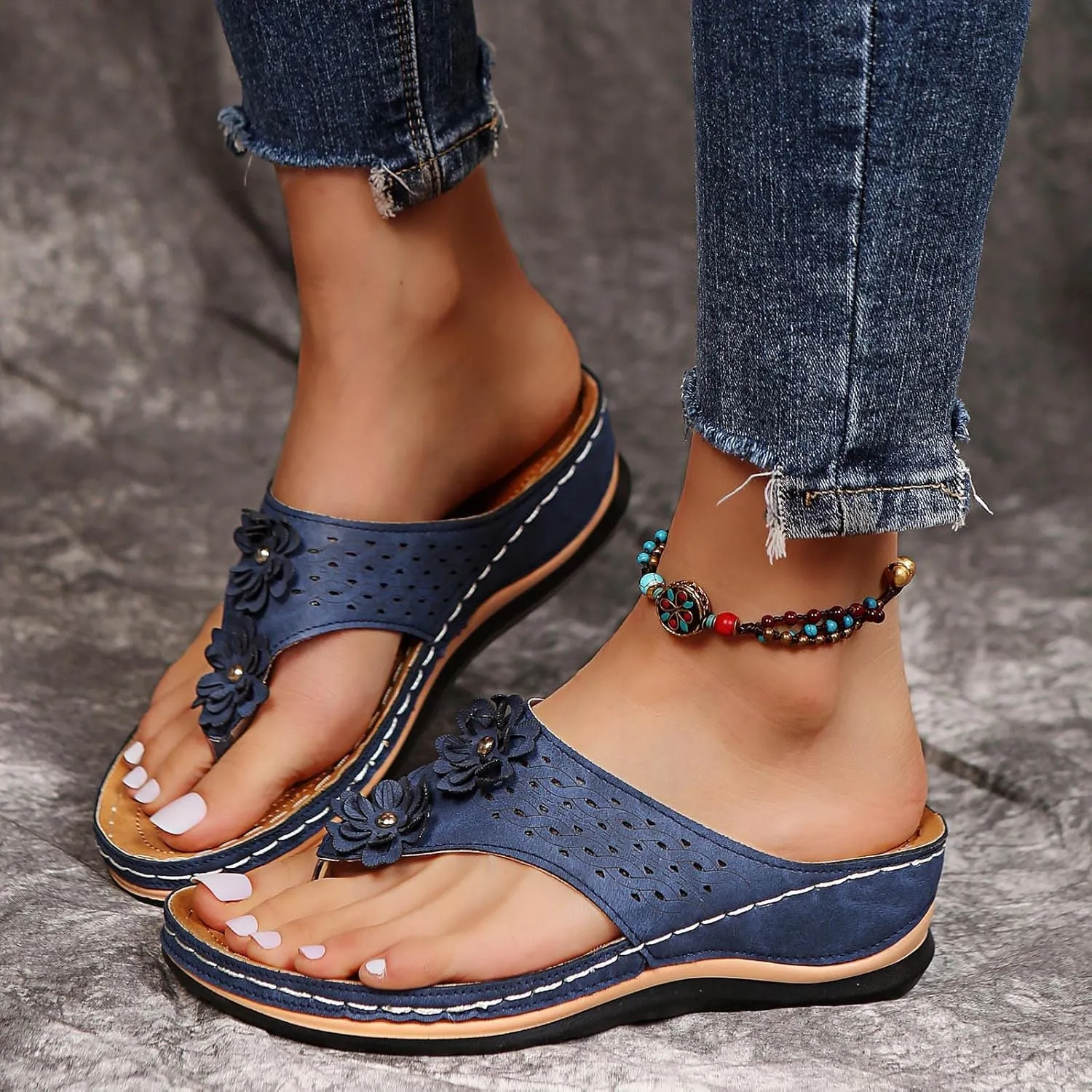 Eduavar Orthopedic Sandals for Women, Womens Sandals Comfortable Flip Flops Summer Beach Wedge Sandals with Arch Support