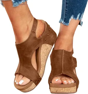Eduavar Orthopedic Sandals for Women, Womens Sandals Comfortable Summer Casual Platform Wedge Sandals Peep Toe Sandals Shoes