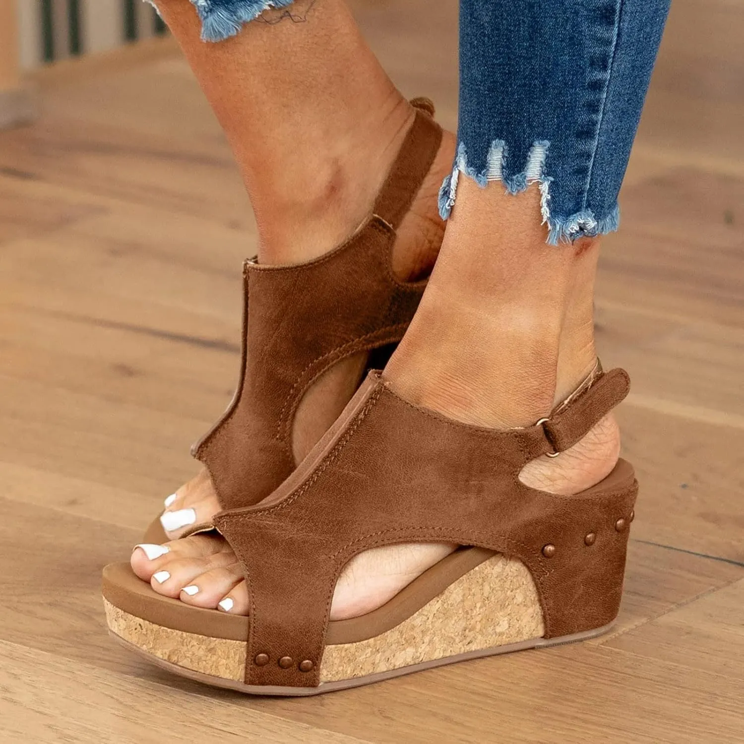 Eduavar Orthopedic Sandals for Women, Womens Sandals Comfortable Summer Casual Platform Wedge Sandals Peep Toe Sandals Shoes