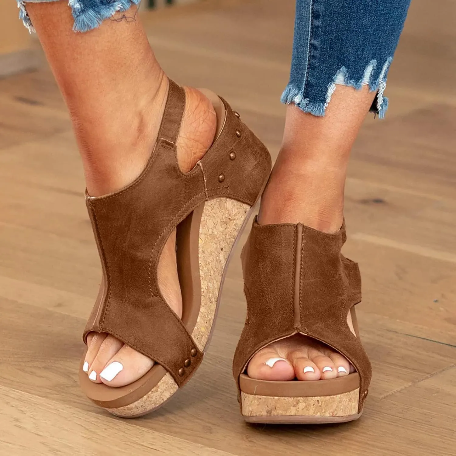 Eduavar Orthopedic Sandals for Women, Womens Sandals Comfortable Summer Casual Platform Wedge Sandals Peep Toe Sandals Shoes