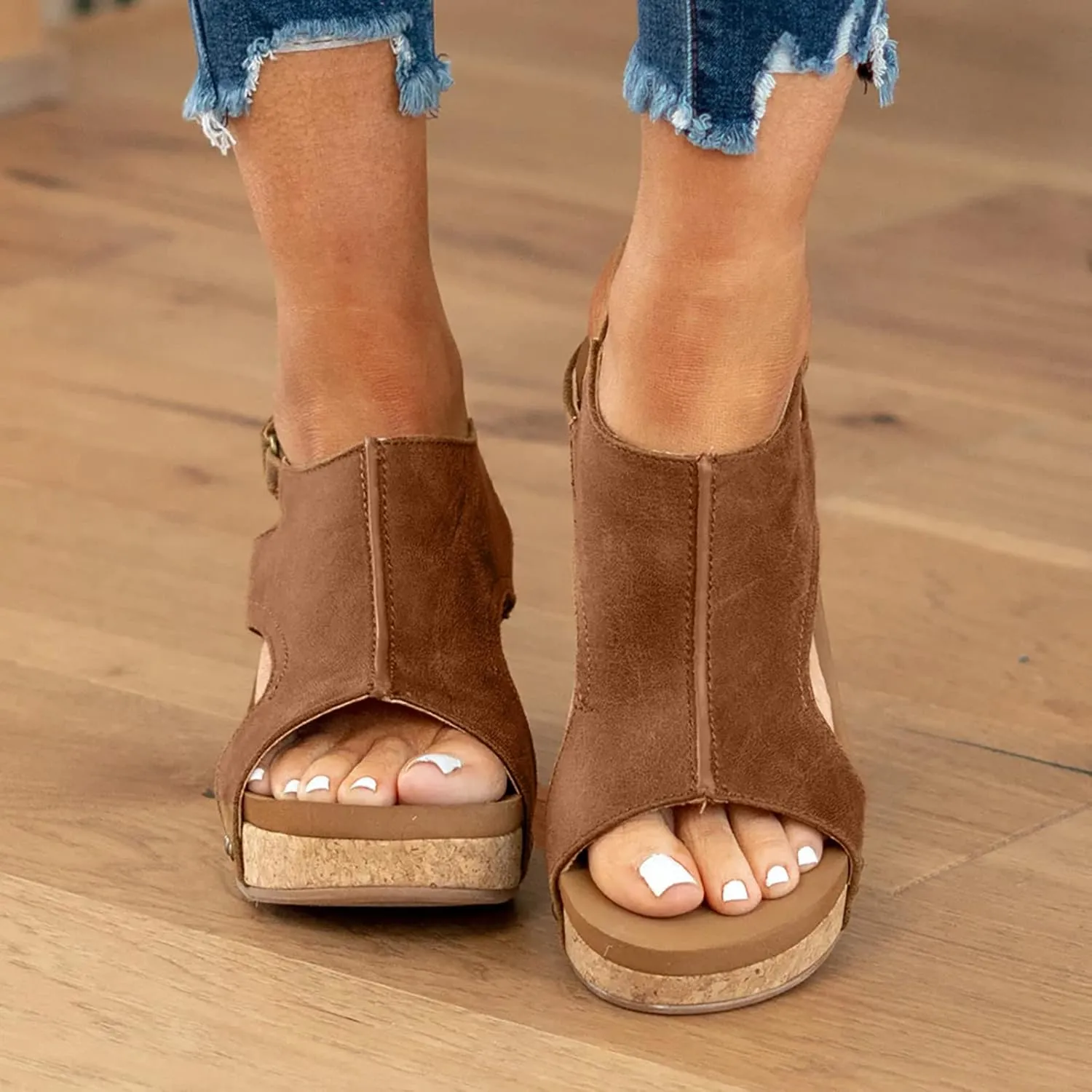 Eduavar Orthopedic Sandals for Women, Womens Sandals Comfortable Summer Casual Platform Wedge Sandals Peep Toe Sandals Shoes