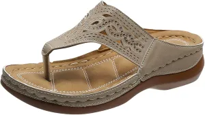 Eduavar Orthopedic Sandals for Women, Womens Sandals Retro Breathable Hollow Out Flip Flops Summer Beach Sandals Slippers