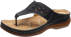 Eduavar Orthopedic Sandals for Women, Womens Sandals Retro Breathable Hollow Out Flip Flops Summer Beach Sandals Slippers