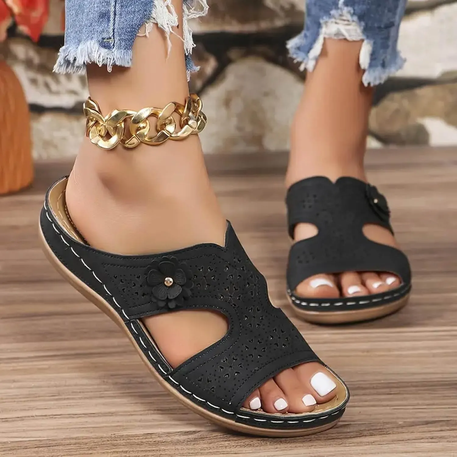 Eduavar Sandals for Women 2025 Orthopedic Slide Sandals Orthotic Comfortable Walking Non-Slip Sole Shoes with Arch Support