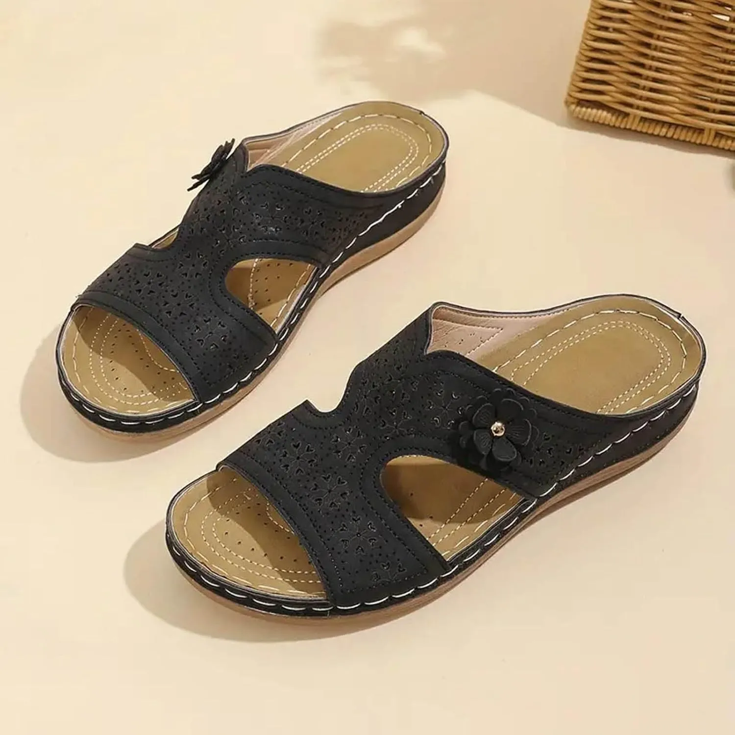Eduavar Sandals for Women 2025 Orthopedic Slide Sandals Orthotic Comfortable Walking Non-Slip Sole Shoes with Arch Support