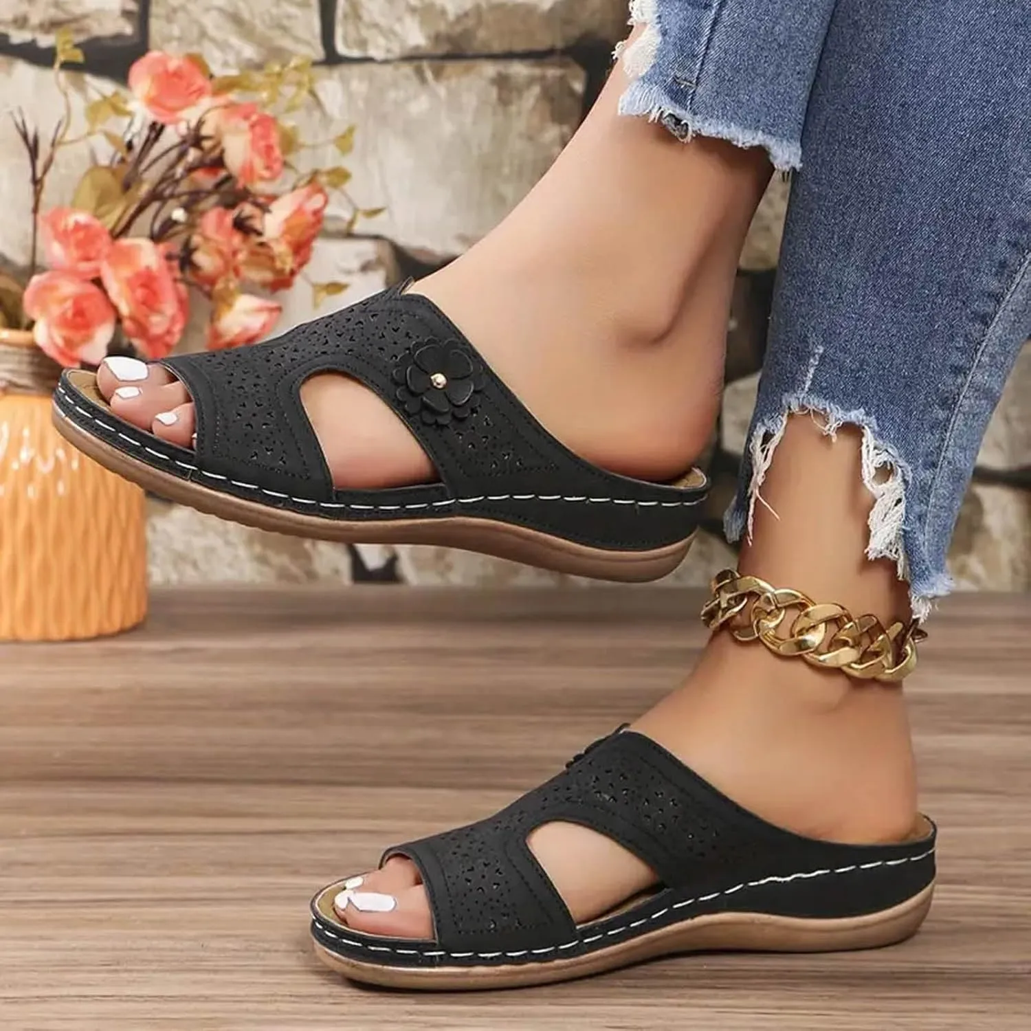 Eduavar Sandals for Women 2025 Orthopedic Slide Sandals Orthotic Comfortable Walking Non-Slip Sole Shoes with Arch Support